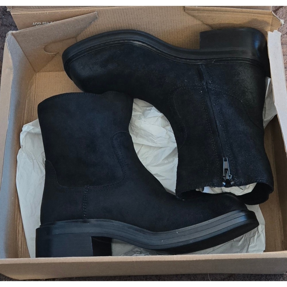 Zara Black Split Suede Leather Ankle Boots SquareToeSideZip 1107/610/800 Size 38